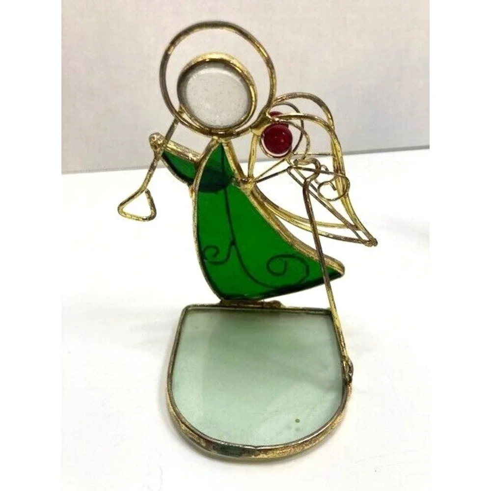 Set of 3 VTG Stained Glass Christmas Angel Votive Candle Tealight‎ Suncatchers